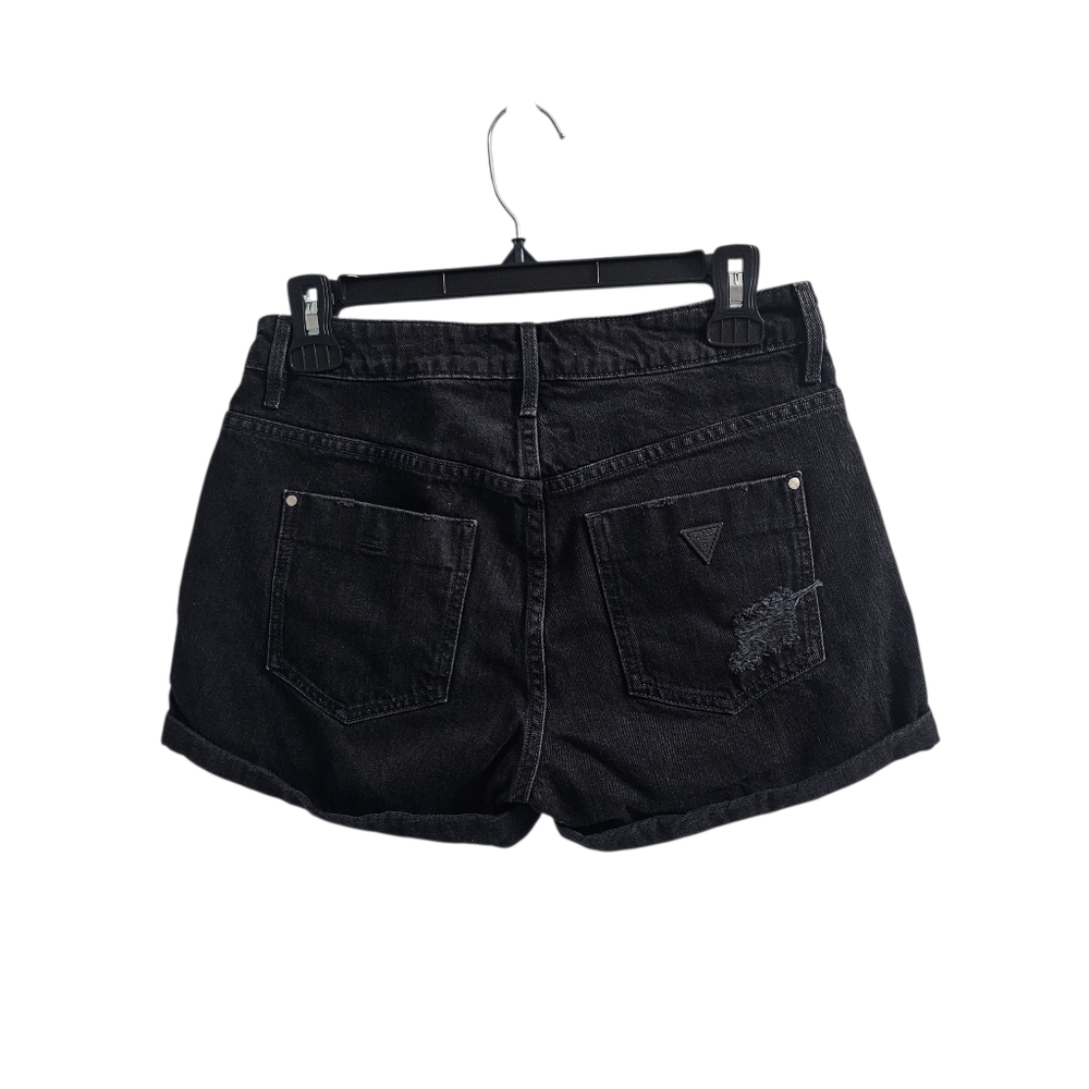 Guess Black Cuffed Distressed Boy Fit Jean Shorts Size 25 Mid Rise - Picture 2 of 7
